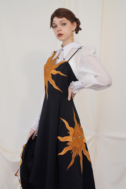 サンフラワーストラップスリムスイングレトロドレス