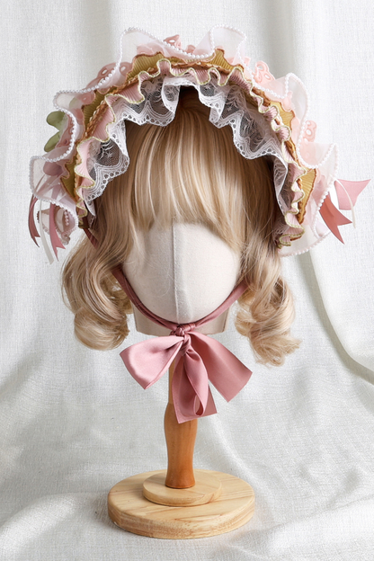 カントリーブーケロリータボンネット+フラットハット+クリップハット+ヘアバンド