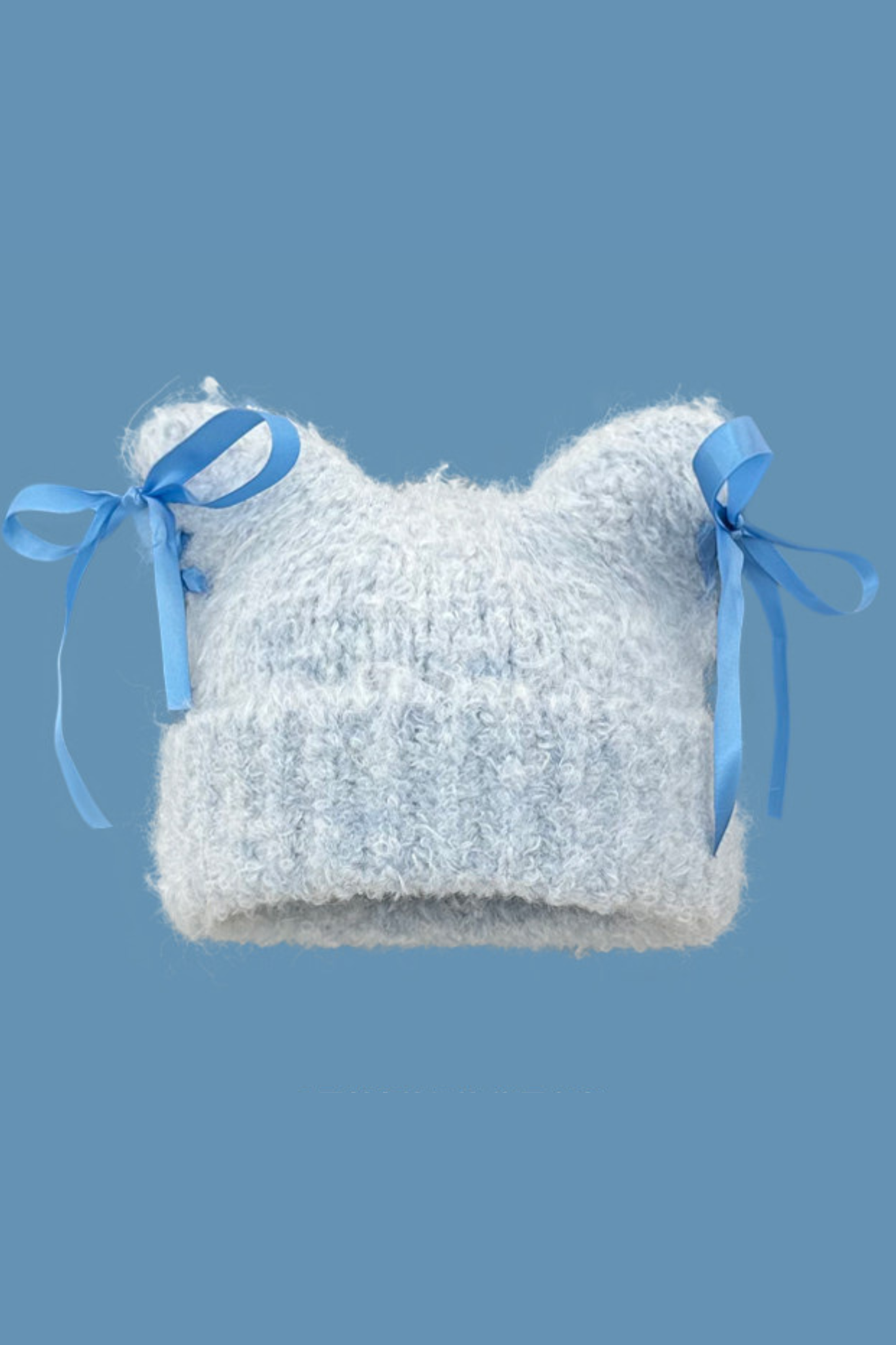 Plush Bow Ribbon Knit Hat