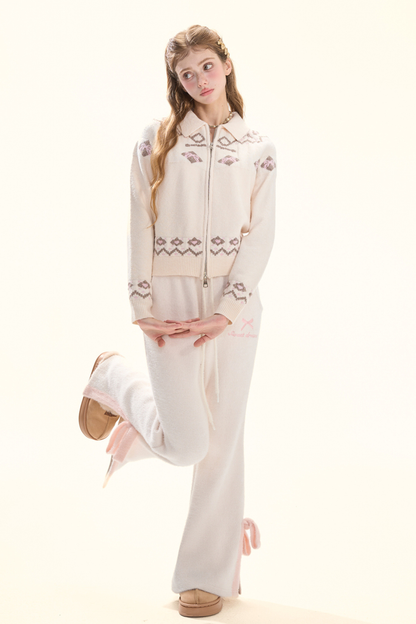 クリームリボンスリットフレアパンツ