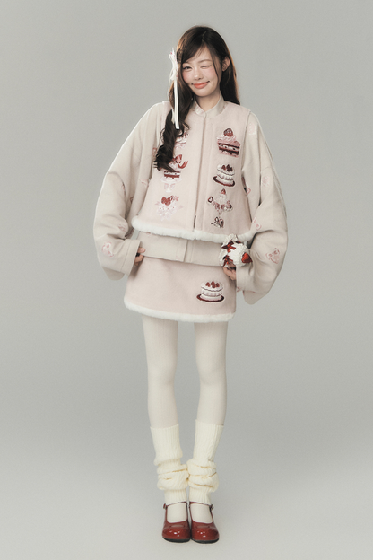 ストロベリーケーキプレッピースタイルベスト+トップス+スカート