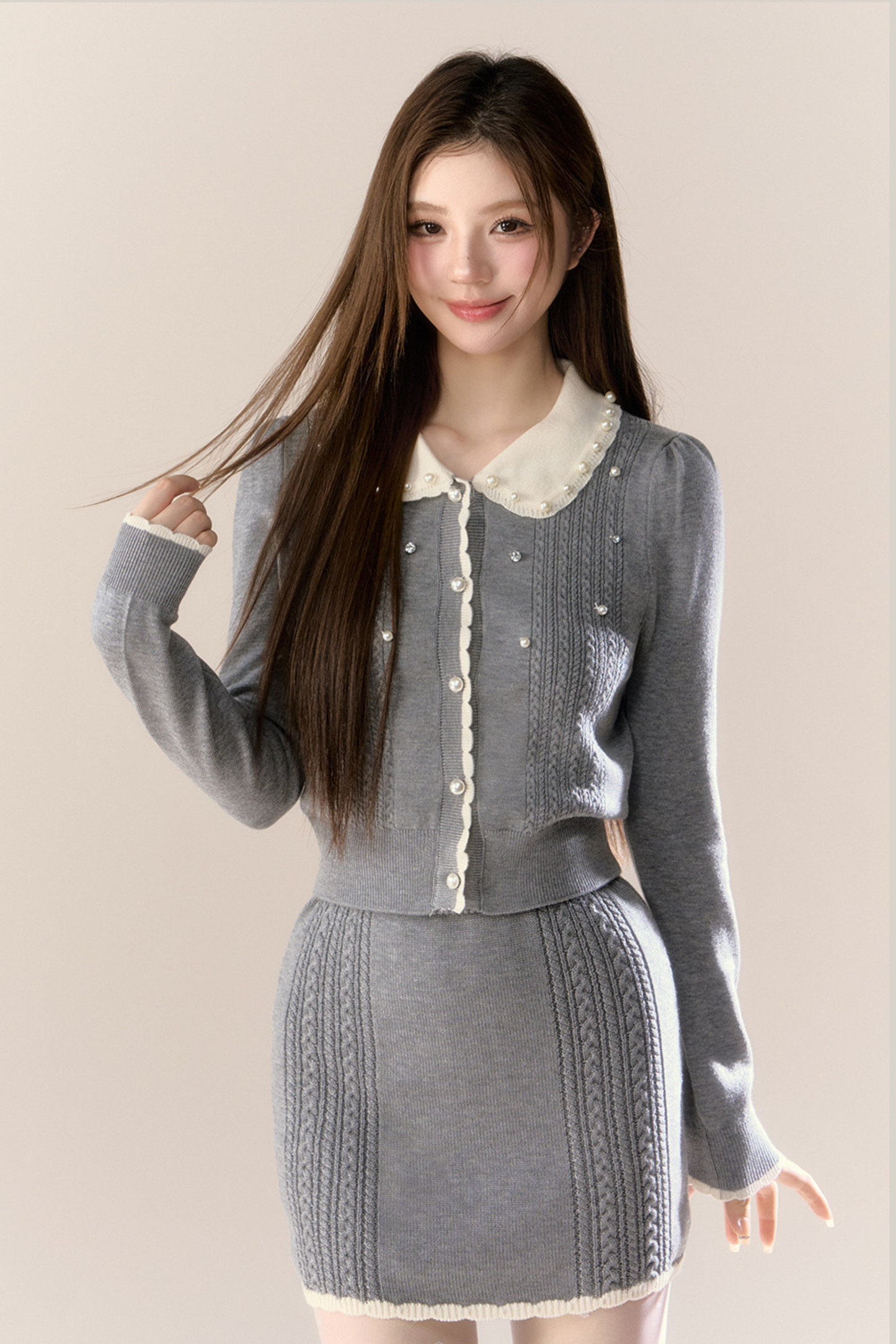 スイートフレンチニットトップス+タイトスカート