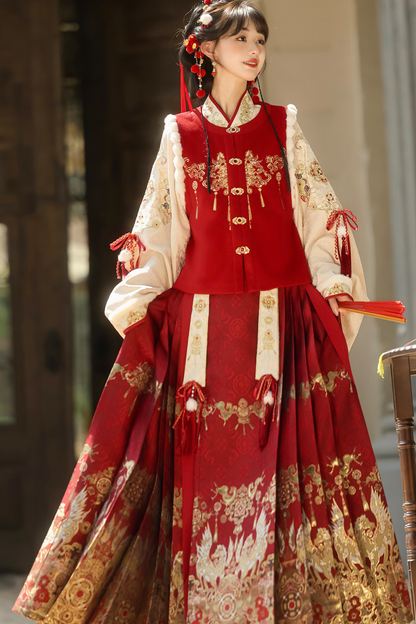 Gorgeous retro china top + skirt + vest + shoulders