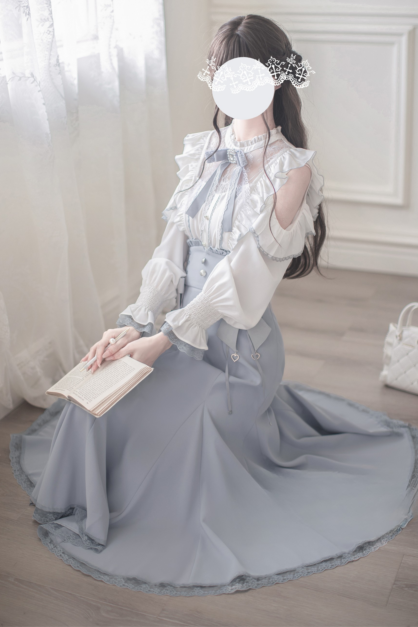 エレガントオフショルダーデザインシャツ+マーメイドスカート