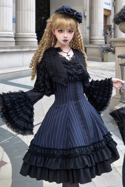 ダークテーラースリムゴシックロリータドレス+アウター