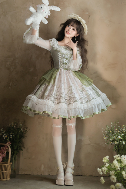 [Reservations] Fresh Green Print Kula Lolita Dress + Brooch