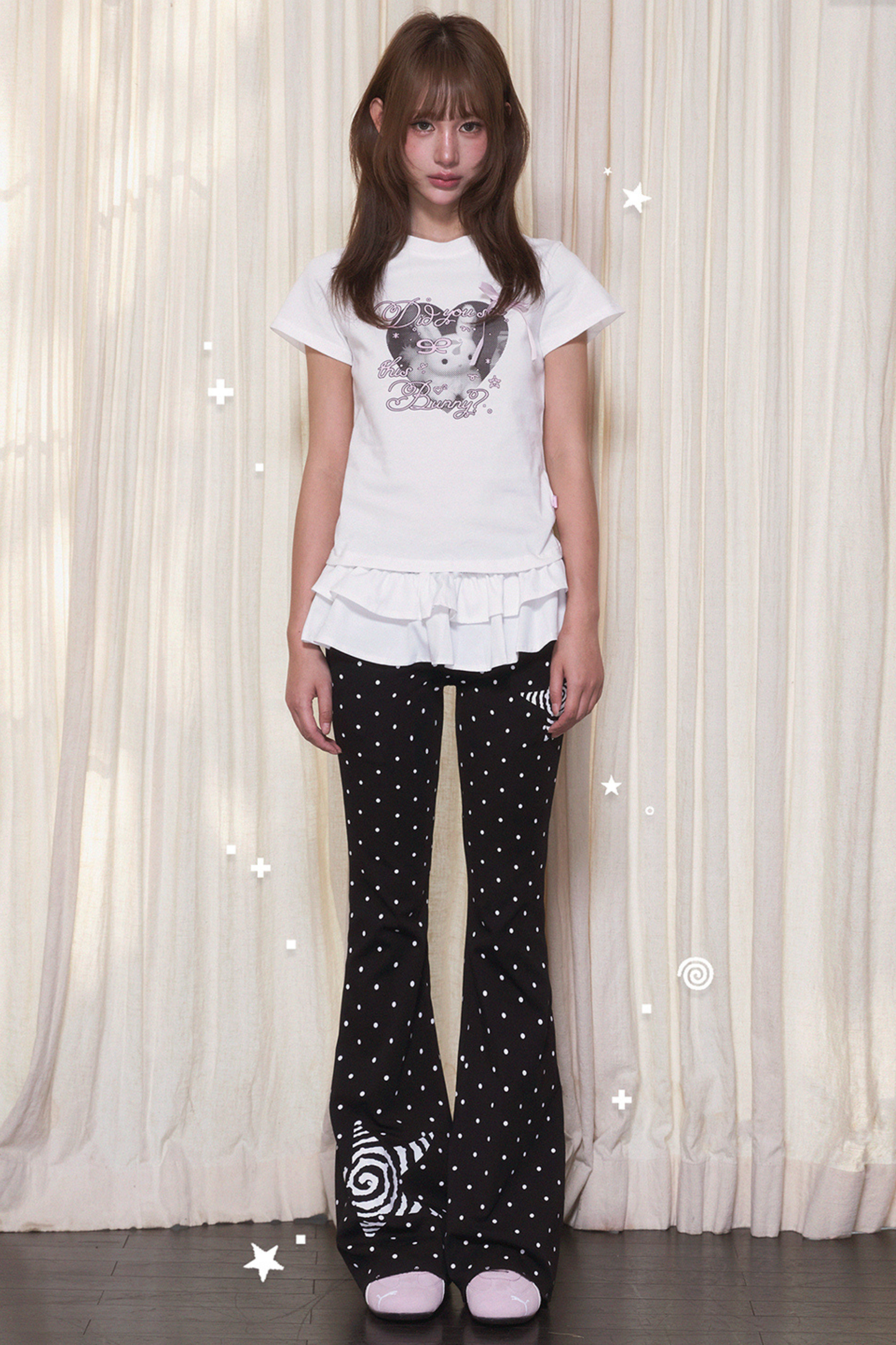 キュートスリムスタードットストレッチローライズパンツ