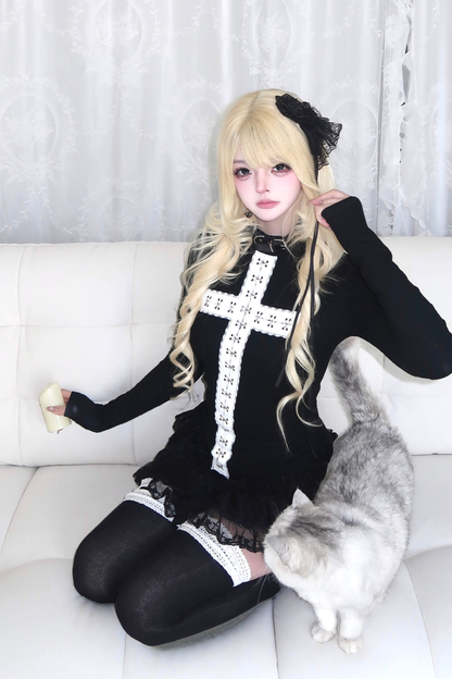 ゴシックレースクロストップス+スカート