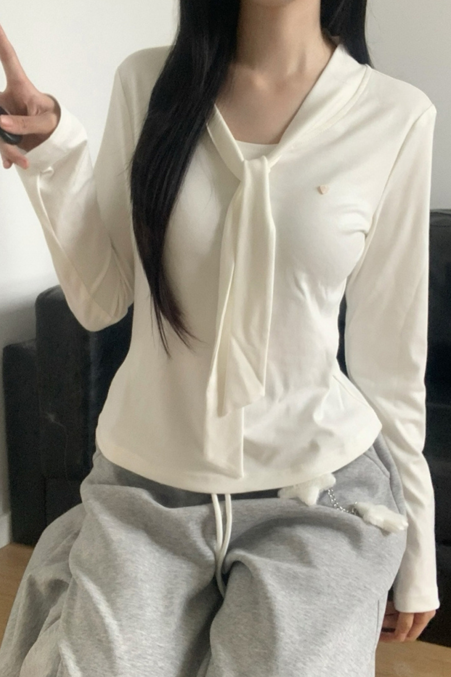 マルチカラーボタンリボントップス