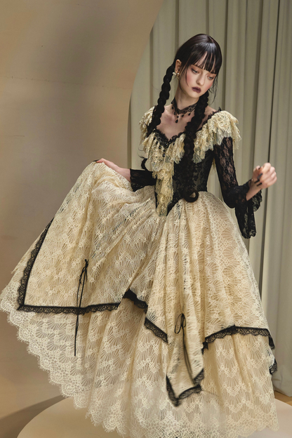 レースメイドレトロウエストフランスドレス
