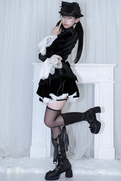 リボンゴシックベルベットレースドレス