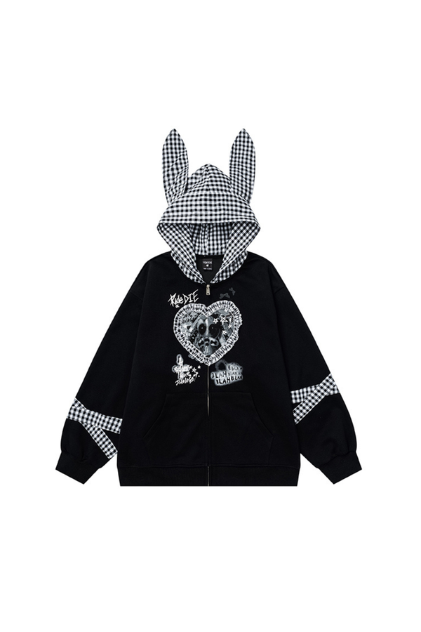 Rabbit Ear Check Hooded Cardigan