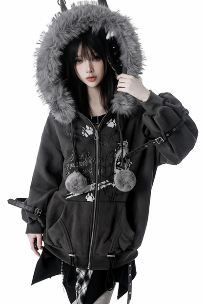 ファーボールファーフードジャケット+トップス+スカート