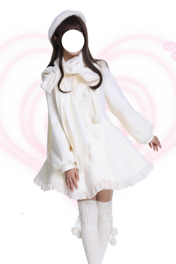 【予約商品】ガーリーエレガントコリアンスタイルスカーフウールコート