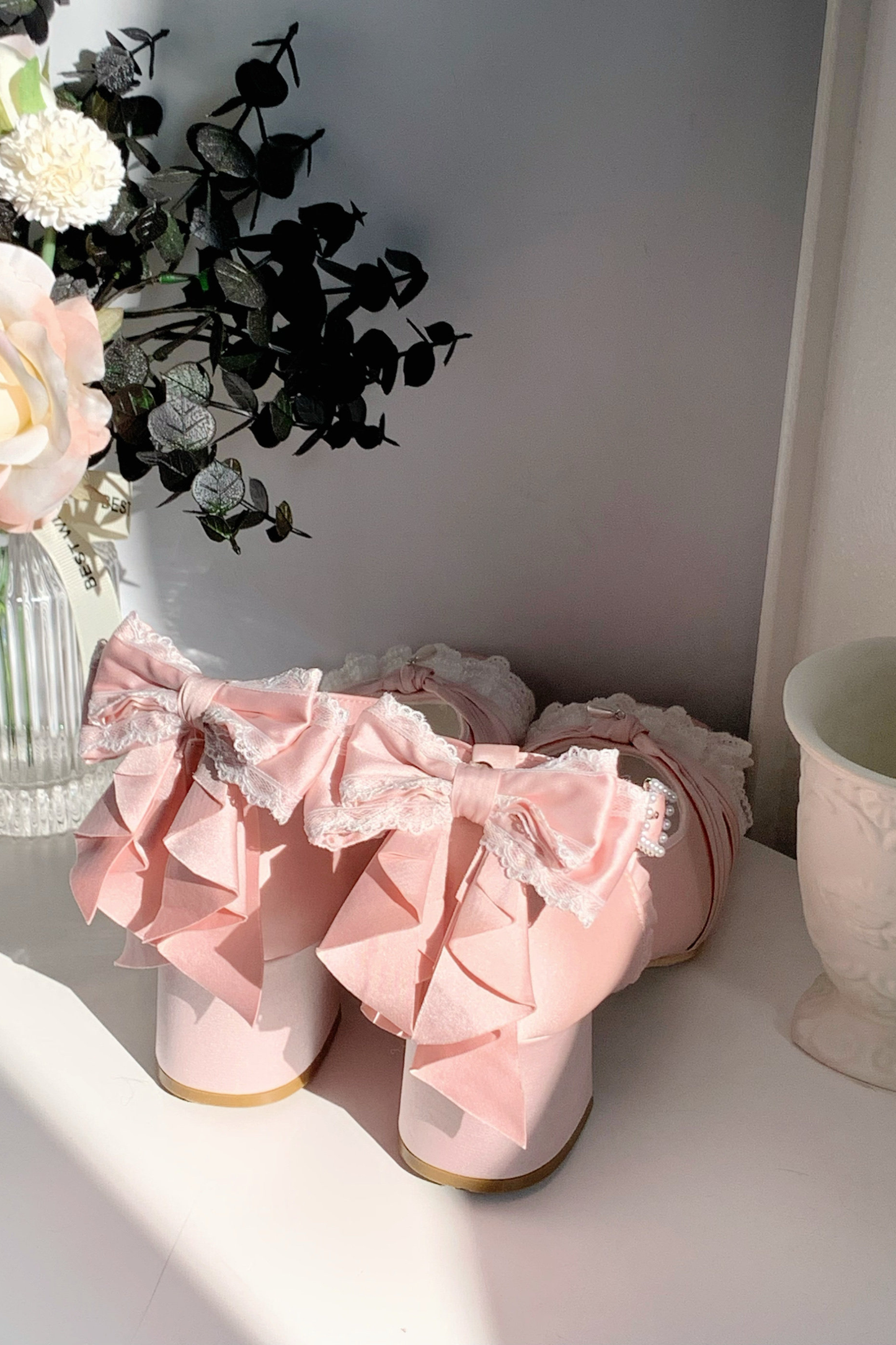 レースアップスクエアトウバレエヒール