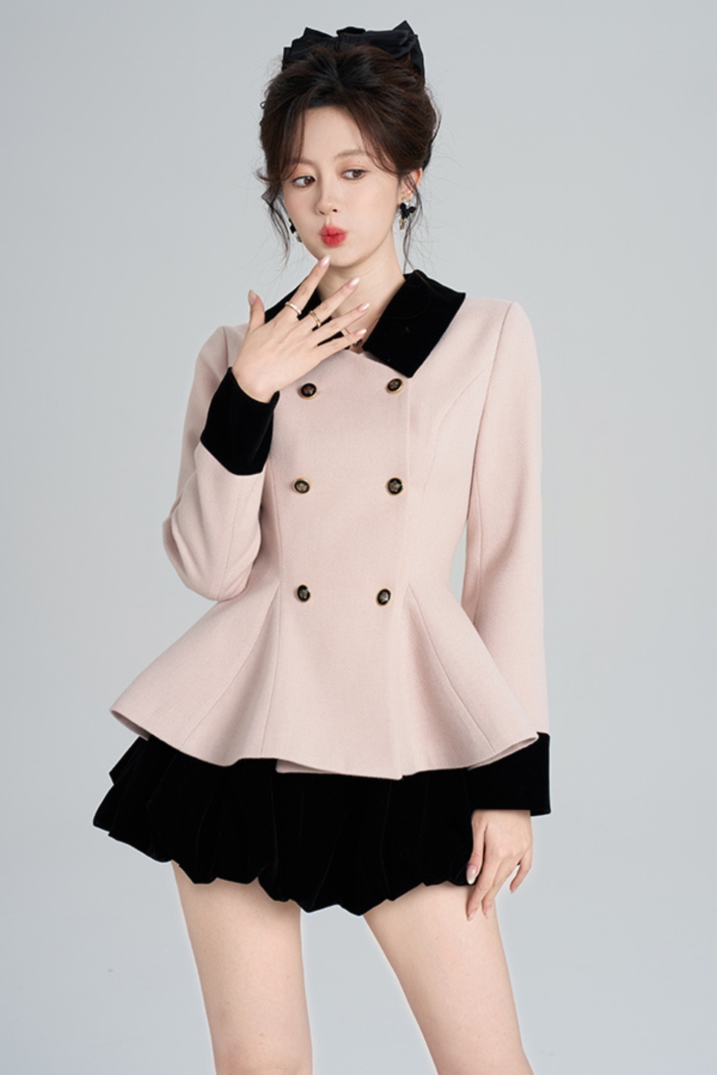 フレンチスイートピンクフレアコート+スカート