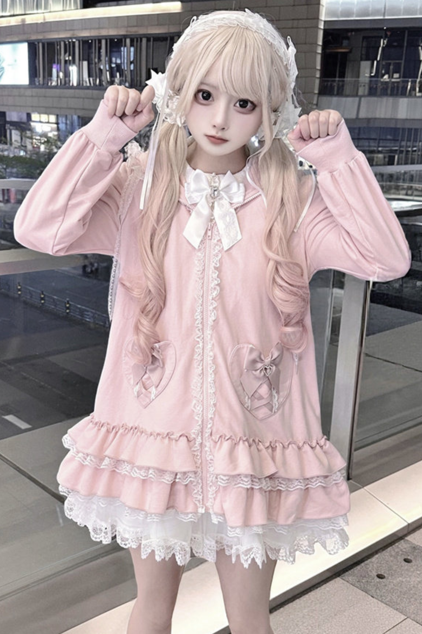 스위트 하트 토끼 후드 프릴 재킷