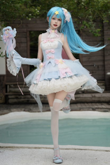 魔法妖精スパークリングウォーターロリータトップス+スカート+ヘアクリップ+テール+魔法ステッチ