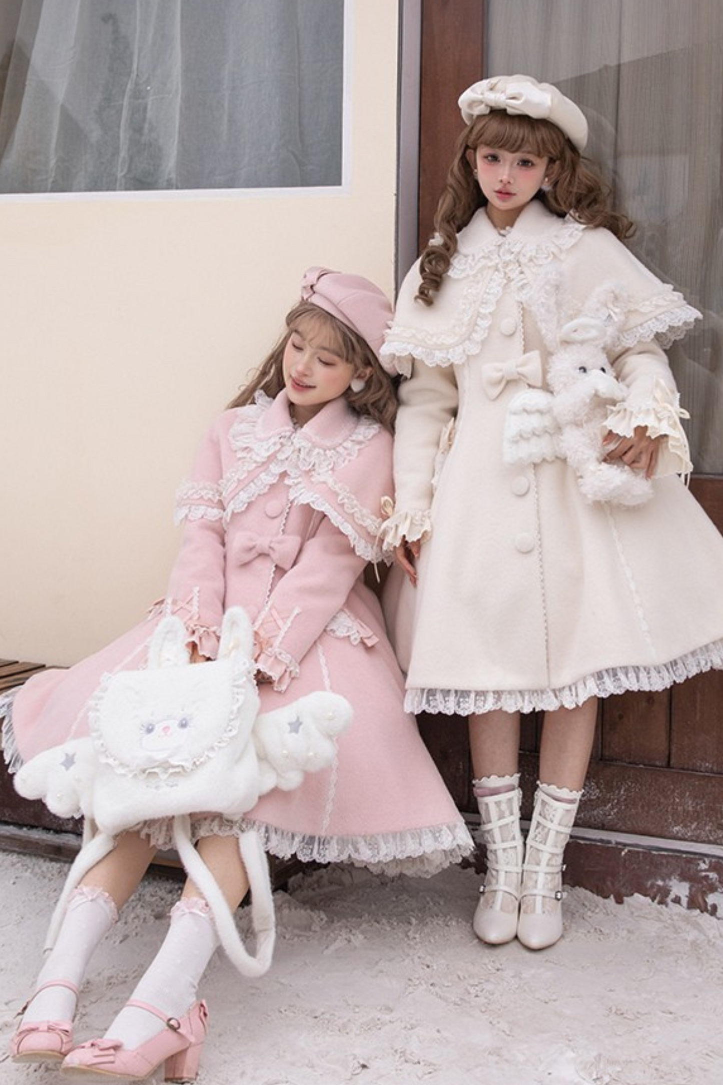 Ribbon Girly Lace Flare Coat + Frilled Cape