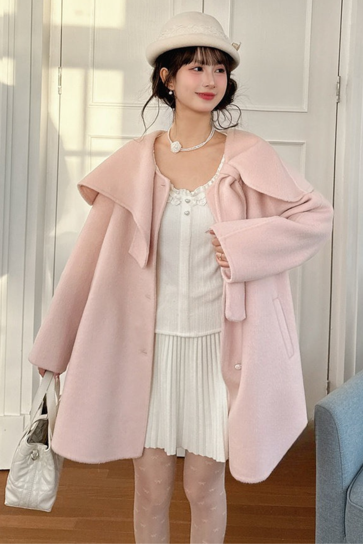 リボンビッグカラーフレアコート