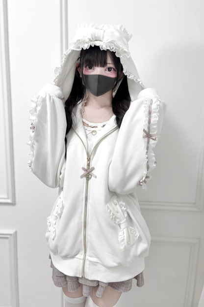 ネクラリボンフリルフードパーカー