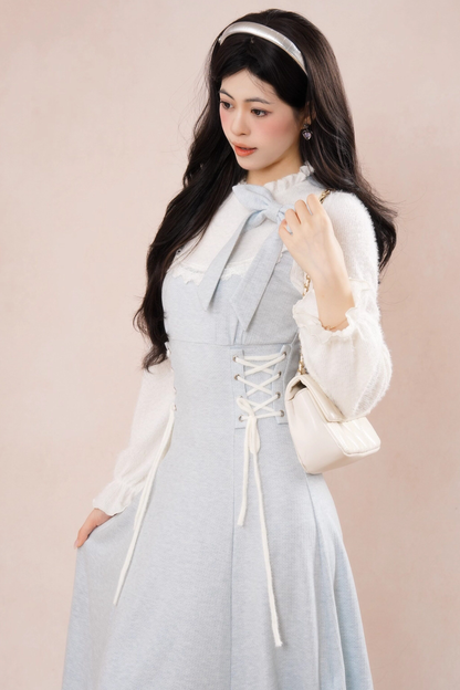 フレンチブルーリボンフリルドレス