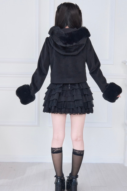 Ribbon Buckle Fur Short Coat