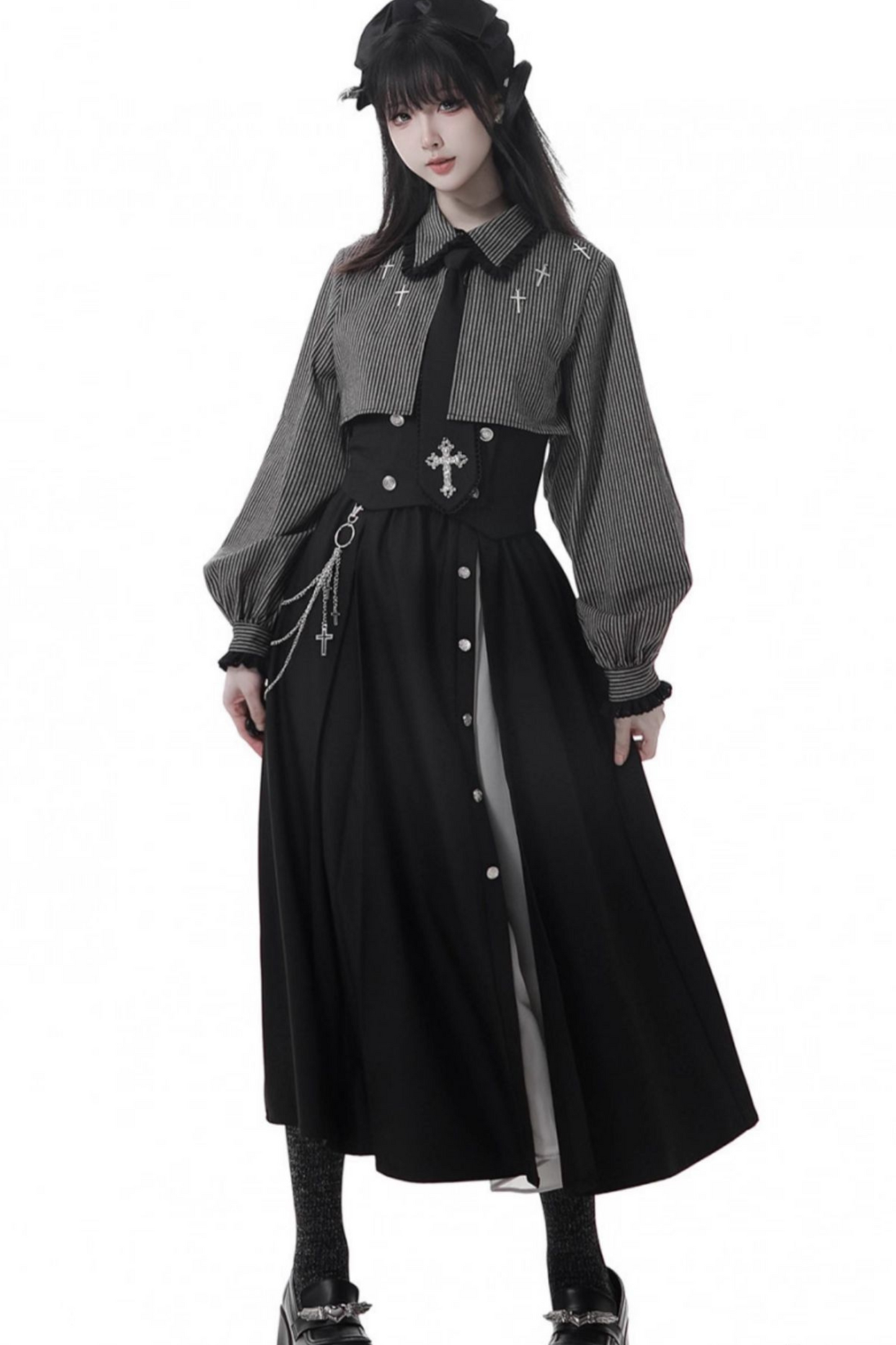 十字架のキャロルダークシャツ+コルセット+スカート