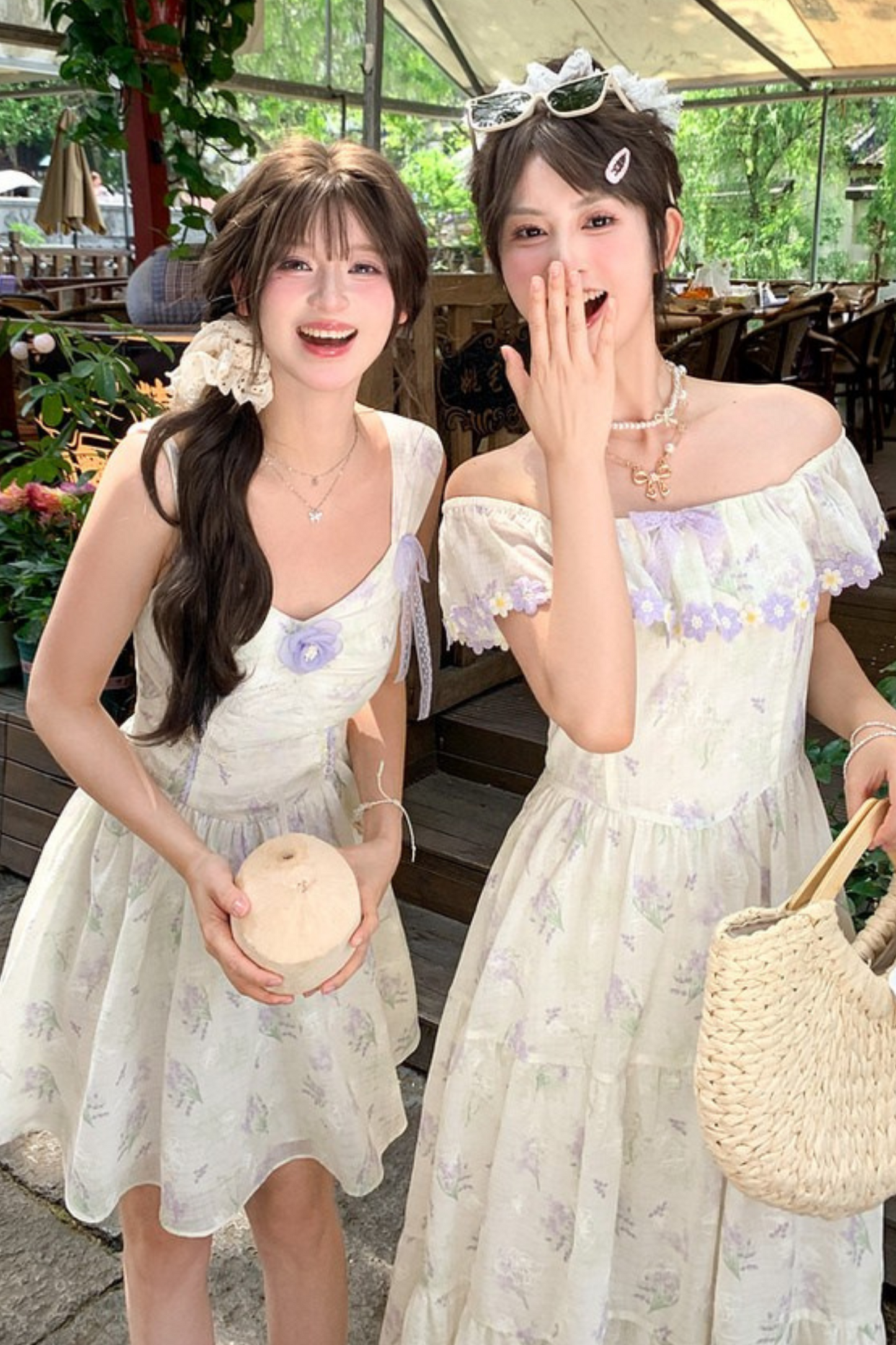 French Flower Off-the-shoulder Dress + Cardigan