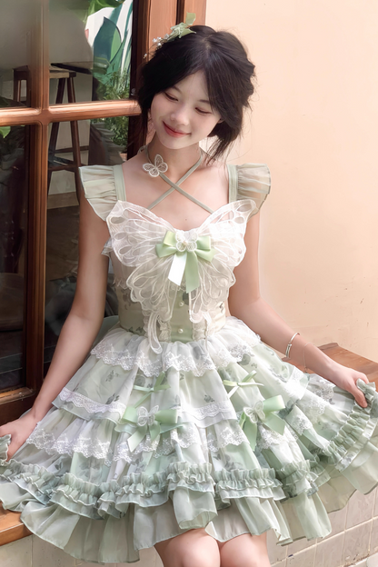 [Reserved product] White Green Butterfly Fairy Dress