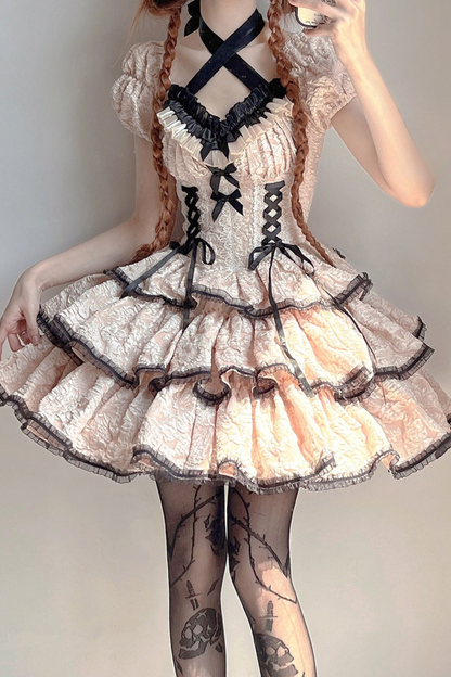 スイートダークレースアップロリータドレス