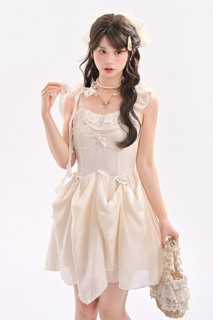 Sweet Sheer Design Ribbon Two Wear Dress