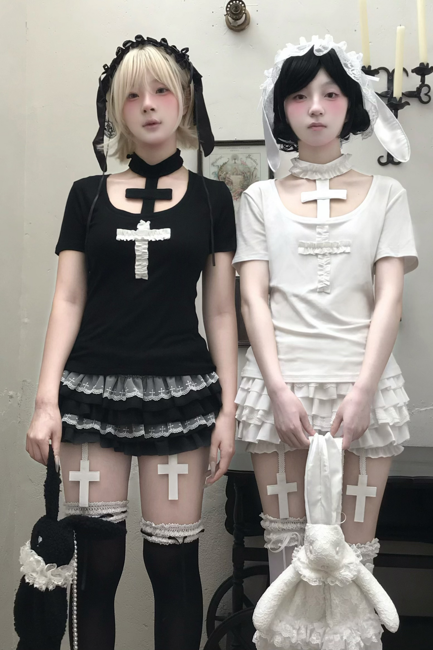 Gothic-Stil Kreuz-T-Shirt + Kreuzkragen + Kürbishose