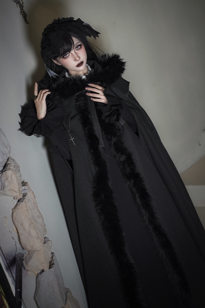 ダークゴシックフリースフードマント