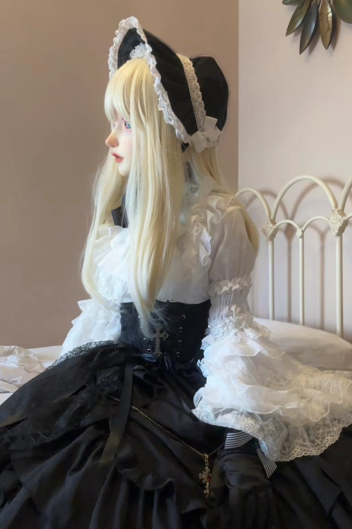 ゴシックスーパーゴージャスジスリーブロリータシャツ+フリルスカート+ハット