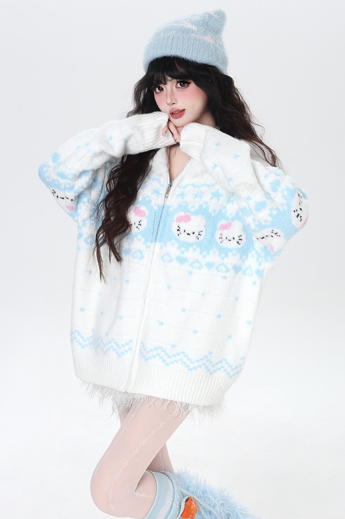 フェアアイルルーズフードニットカーディガン