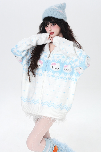 フェアアイルルーズフードニットカーディガン