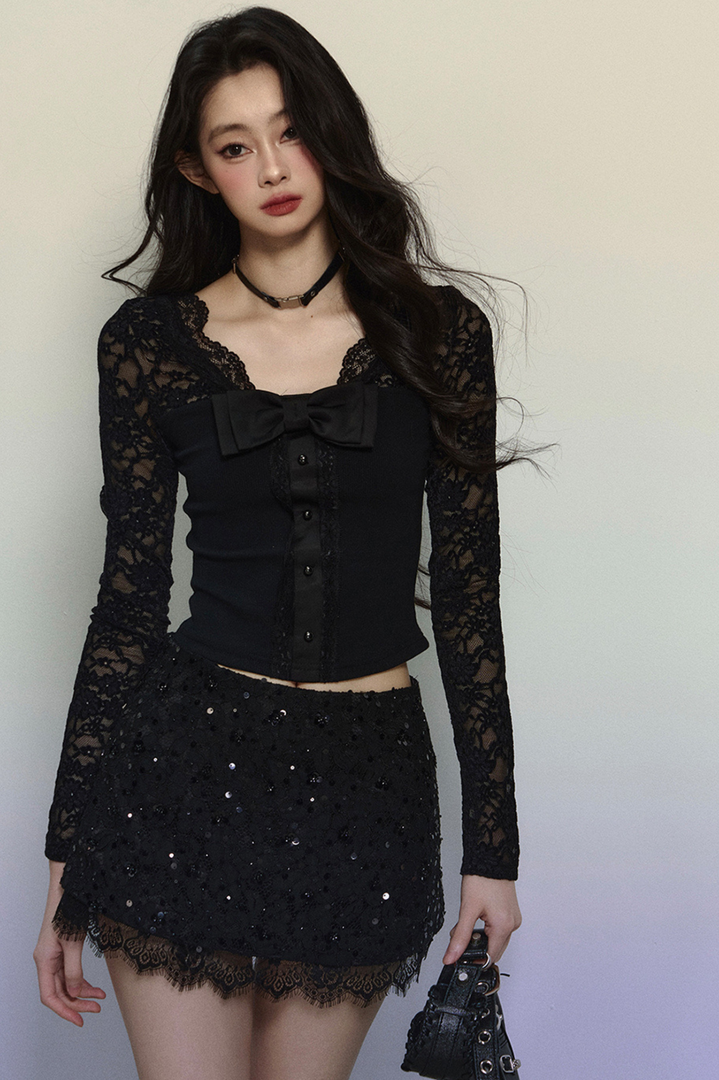 Sequined Lace Tight Skirt