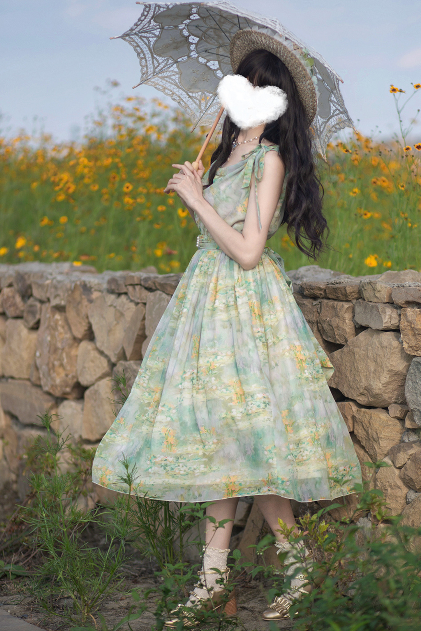 マーブルリゾートシフォンプリントドレス