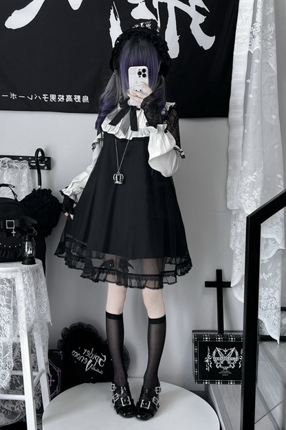 Lace Edge Mesh Splicing Little Black Dress