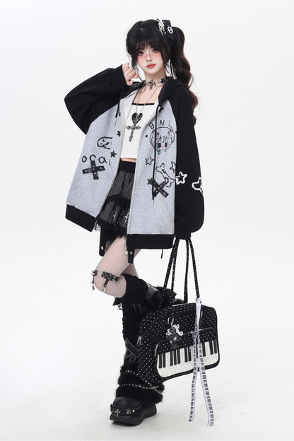 ガールイラストフードルーズパーカー