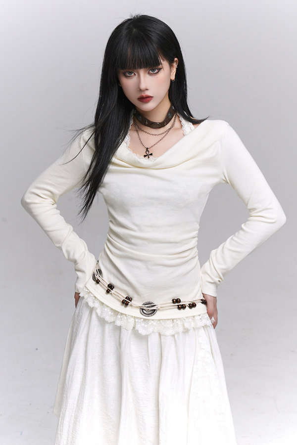 Faux two-piece one-shoulder top