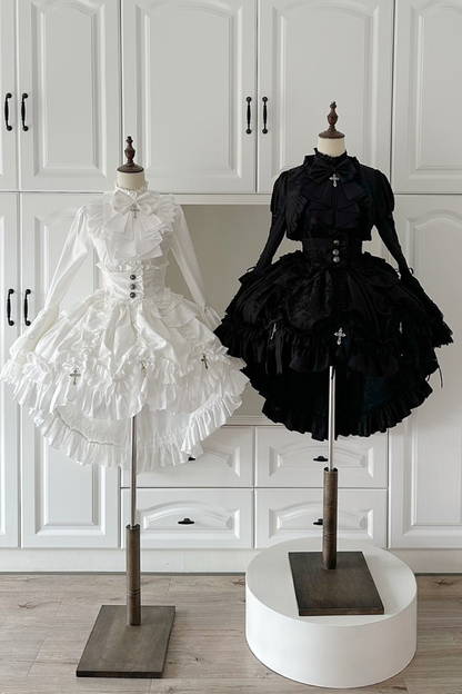 【12月6日予約締切】クロスノクターンゴシックダーク・ストライプレイヤードトップ＋クロスローズ・ストライププルアップスカート