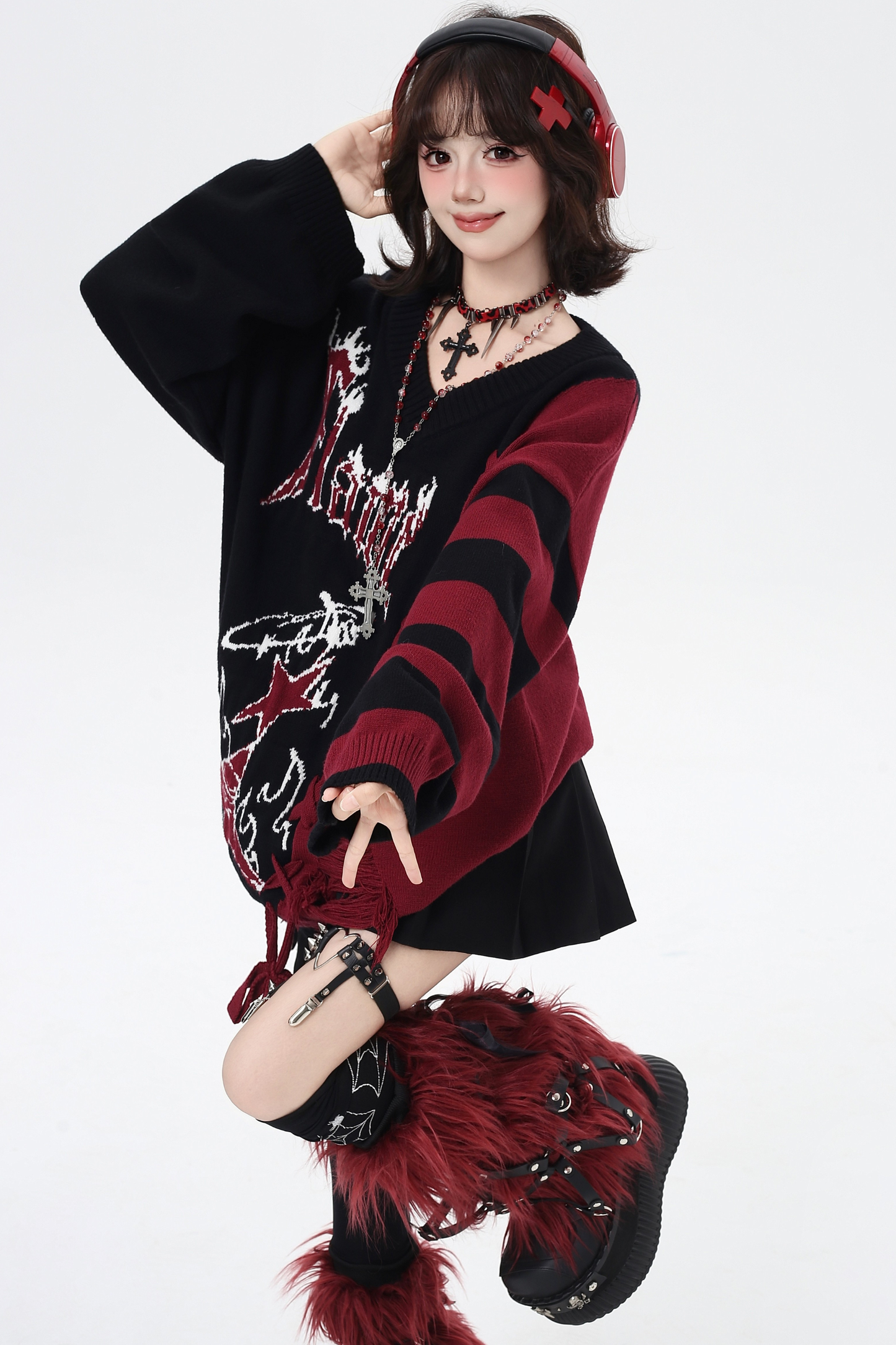 ダークストラップデザインルーズセーター