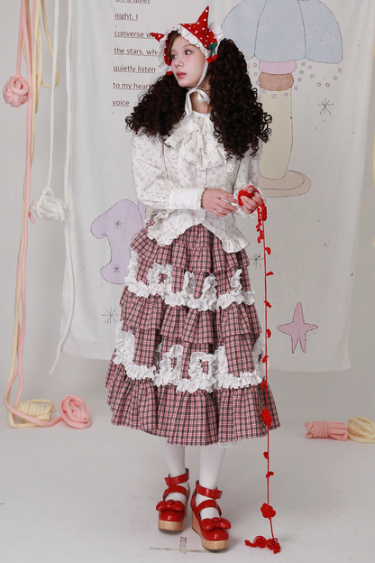 レトロチェックレースティアードロリータスカート