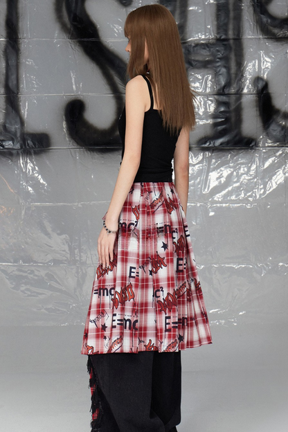 Logo Red Checked Skirt