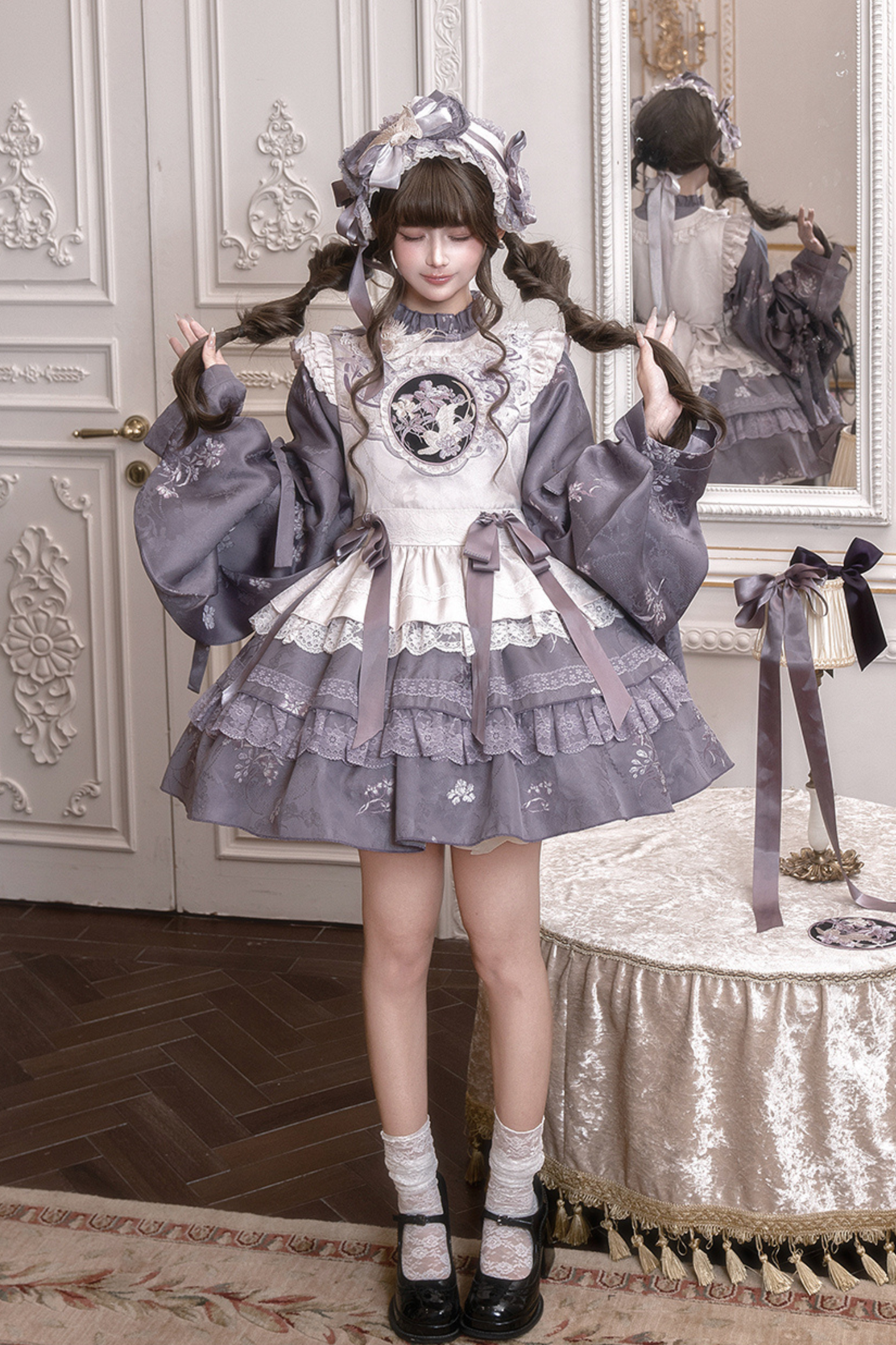 チャイナフリルドレス+ベスト+ヘアバンド