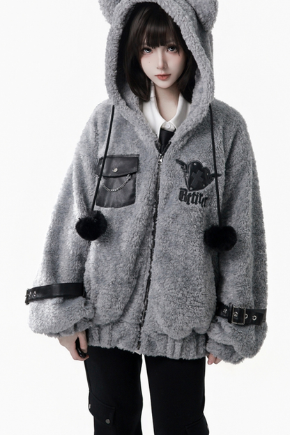 パッチワークファーフードコート+パンツ+シャツ+スカート+レッグカバー