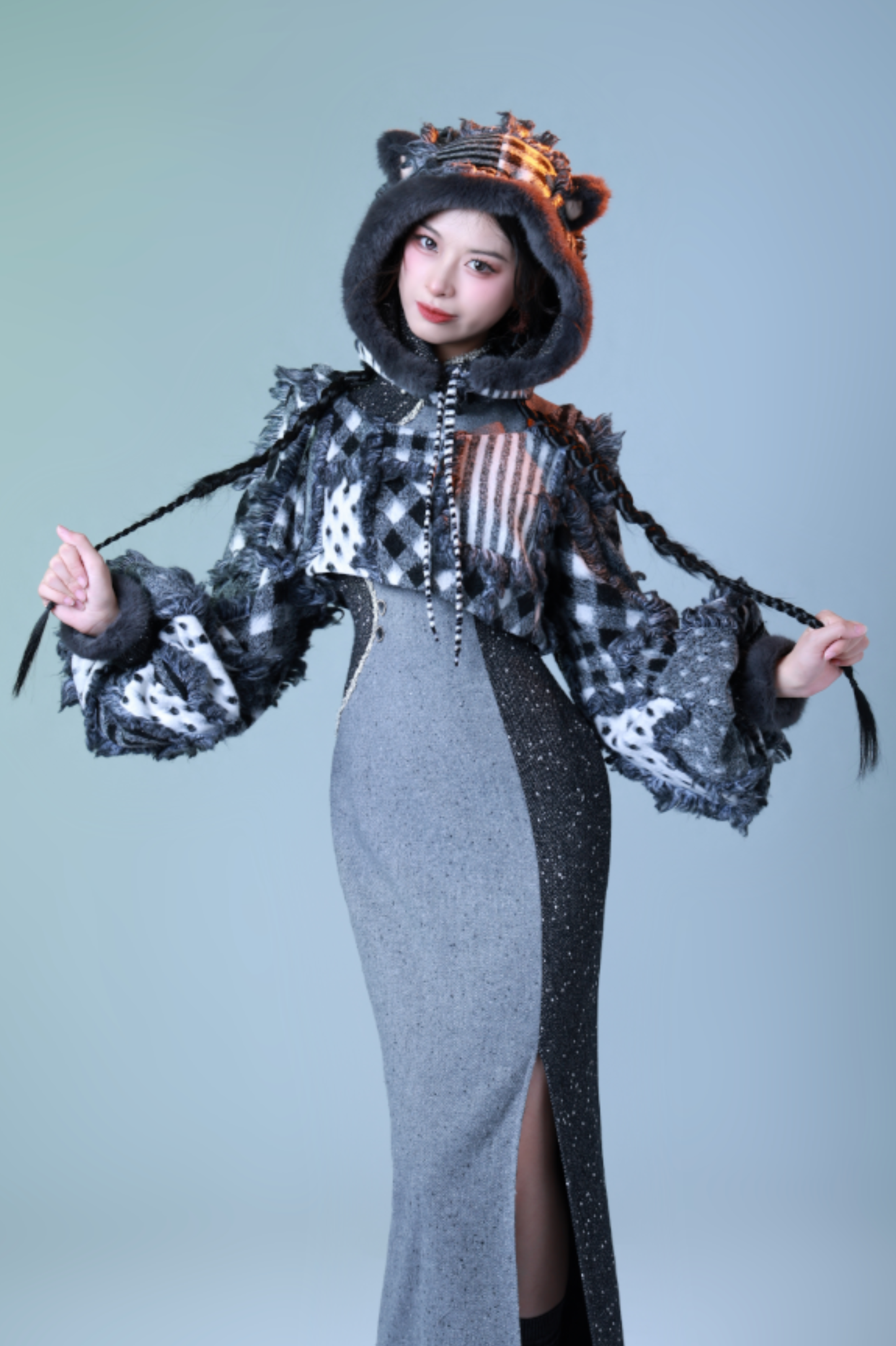 체크 디자인 모드 차이나 드레스