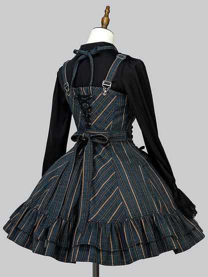 【12月29日予約締切】ゴシックロリータストライプリボンサスドレス